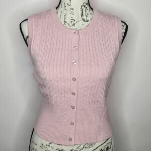 NO COMMENT Pink Cable Knit Sleeveless Sweater Vest Youth Size L / Women's Small